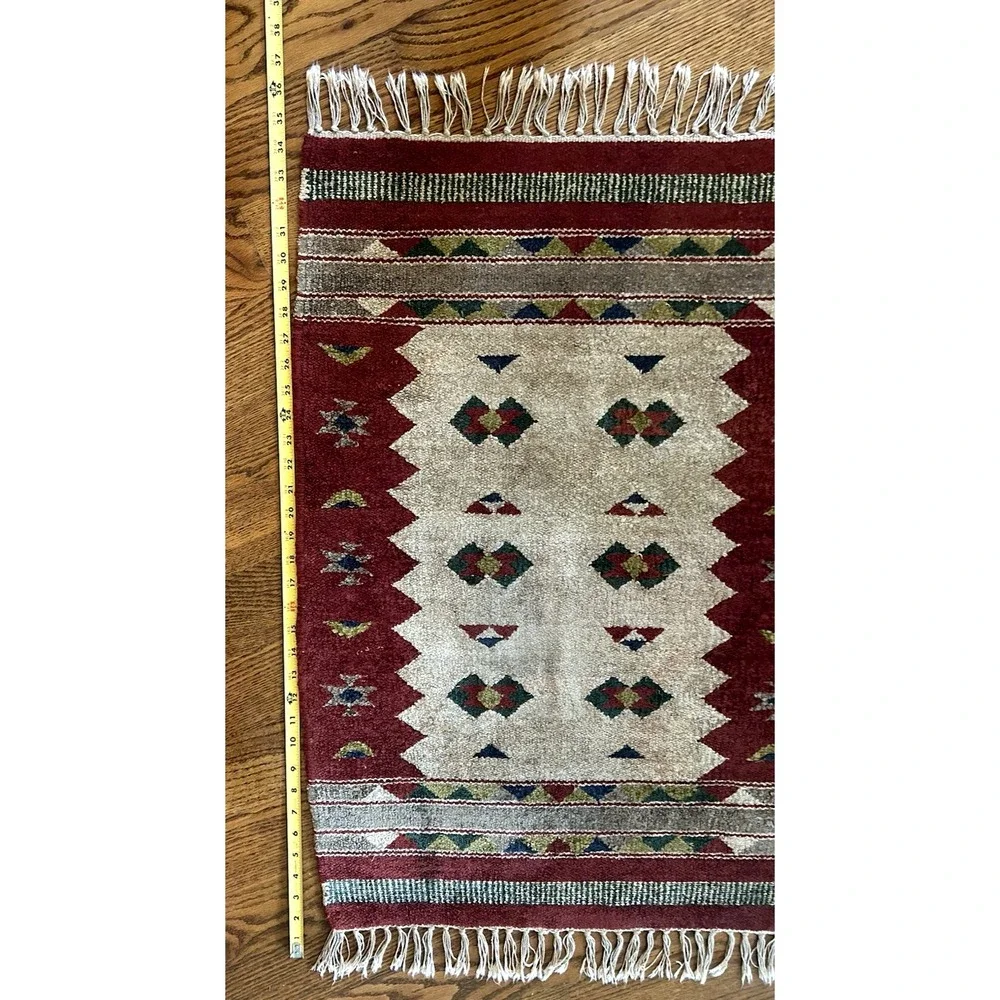 Vintage Soft Hand-Woven Geometric Tribal Pattern Rug 21x36 inches